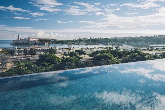 The view from the pool of the Iberostar Grand Packard hotel in Havana Cuba