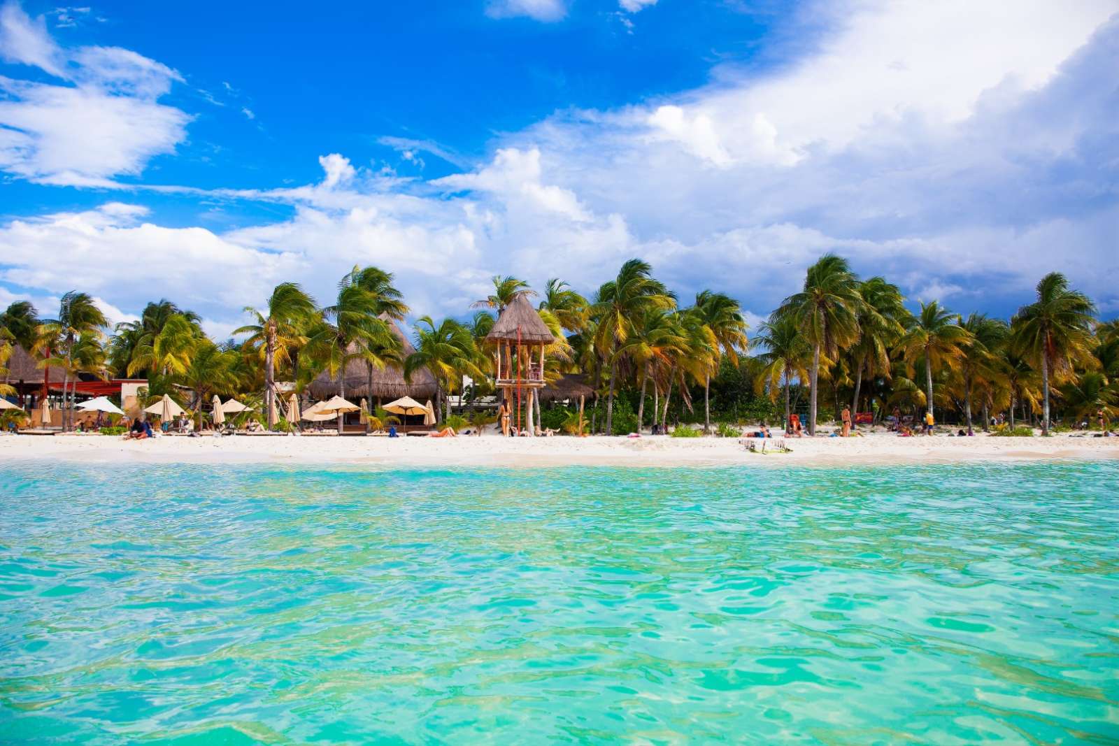 View of beach from sea on Isla Mujeres Mexico