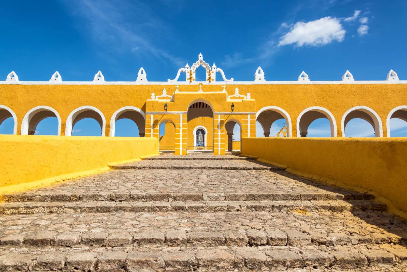 Steps leading to convent in Izamal Mexico