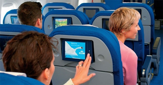 The economy cabin of a KLM A330 as used on flights to Havana