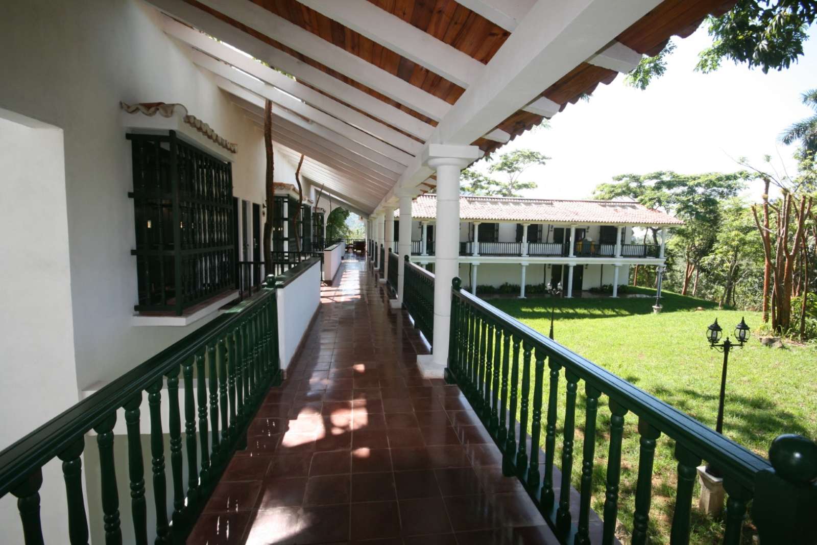 Corridor to rooms at La Moka hotel in Las Terrazas, Cuba