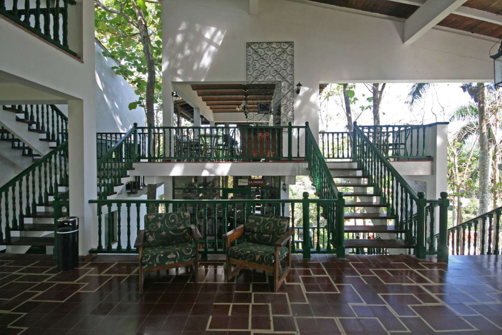 Lobby and reception area at La Moka hotel in Las Terrazas, Cuba