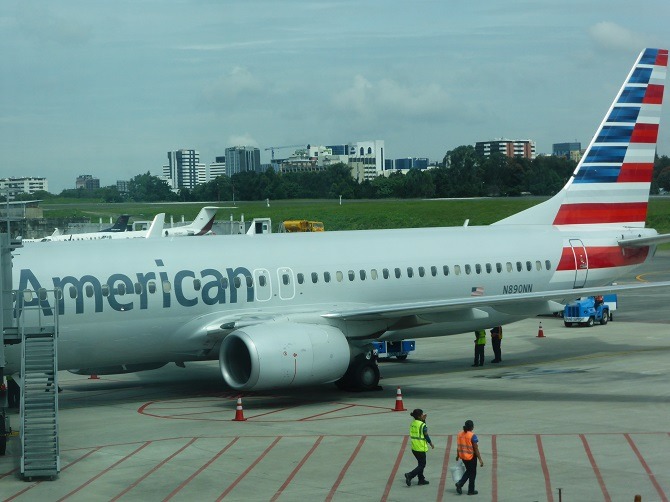 An American Airlines aircraft at La Aurora International Airport, Guatemala City