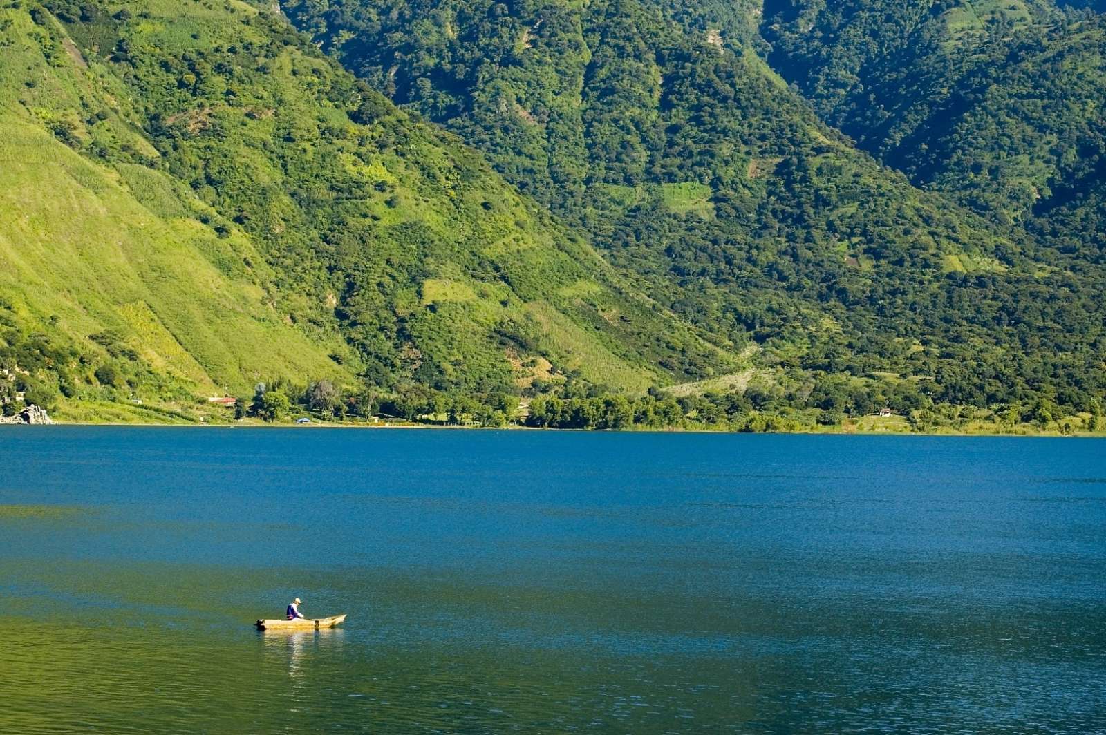 A distant boat on Lake Atitlan, Guatemala