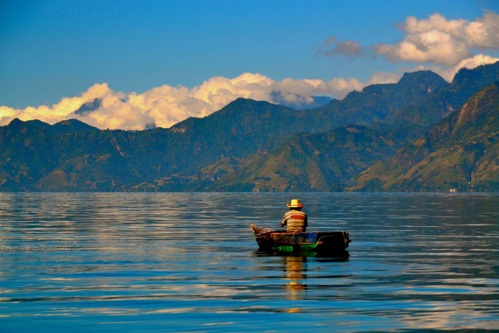 Solitary small boat on Lake Atitlan, Guatemala