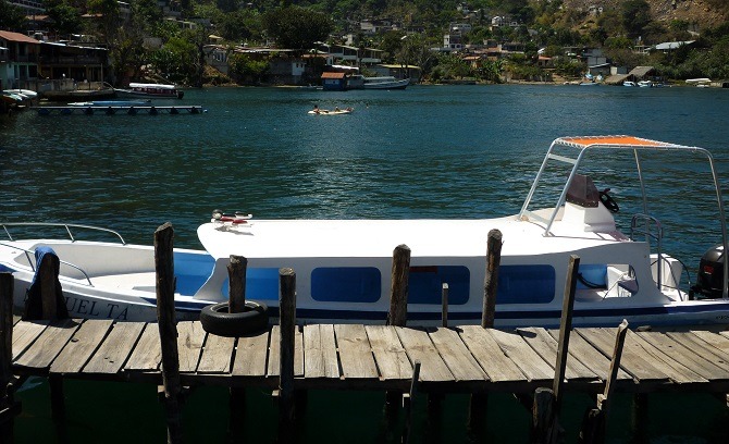 A public boat moored up on Lake Atitlan, Guatemala