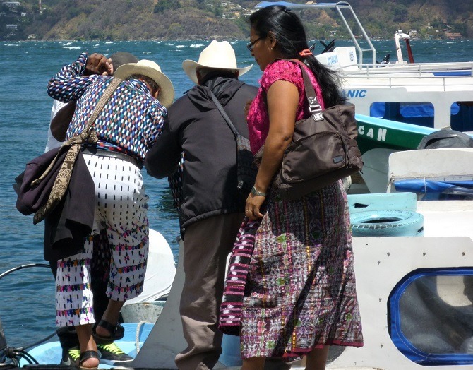 Boarding a public boat in Lake Atitlan