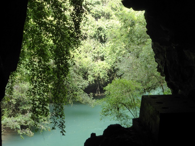 Looking out from the Lanquin Caves in Guatemala