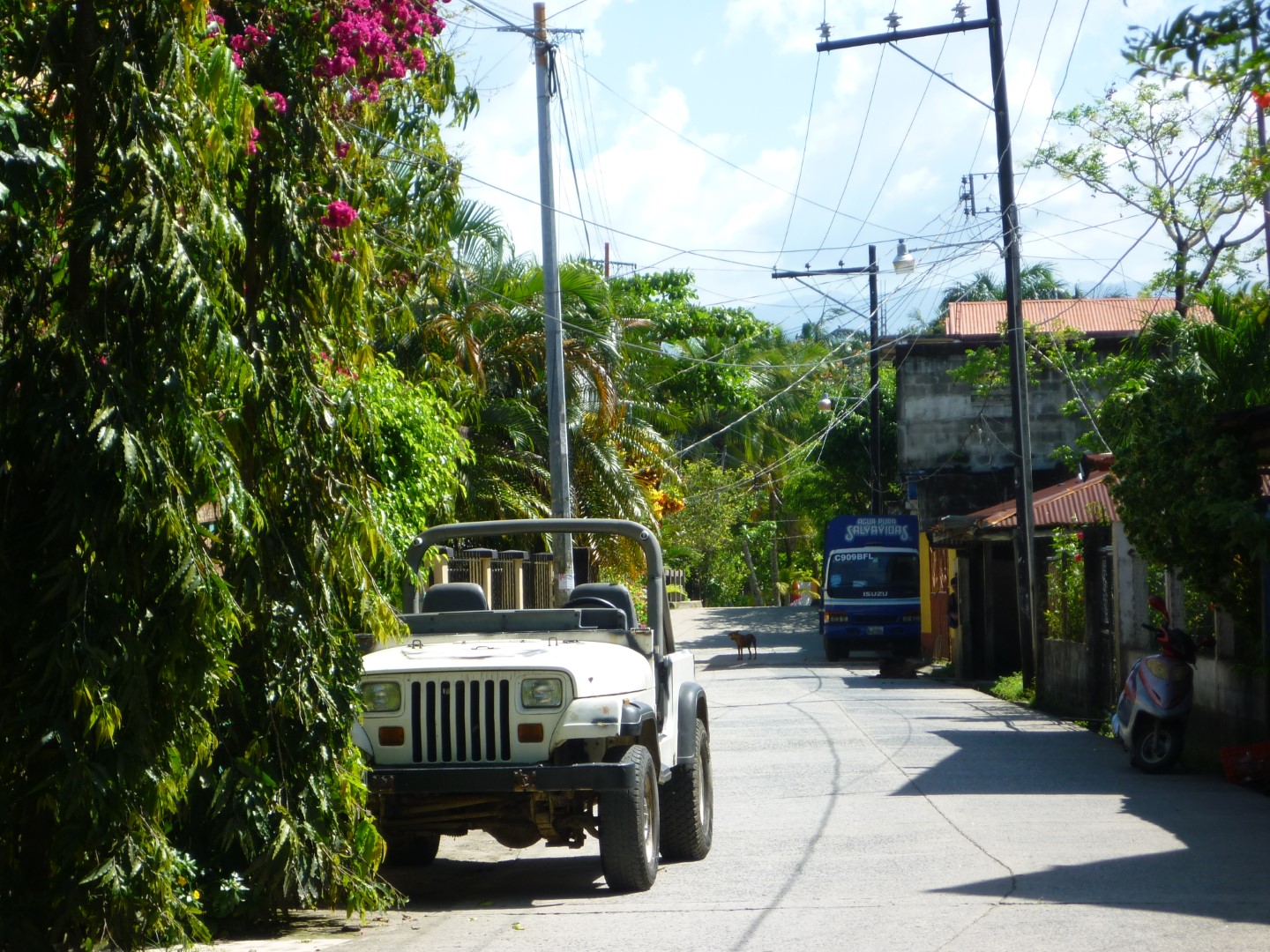 Jeep in quiet street in Livingston, Guatemala