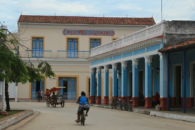 The front side of the Hotel Mascotte in Remedios, Cuba