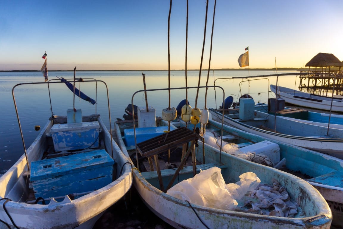 Boats at Rio Lagartos in Mexico