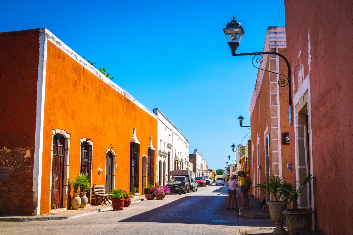 Colourful street in Valladolid, Mexico