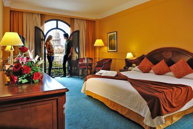 A bedroom at the Parque Central hotel in Havana, Cuba