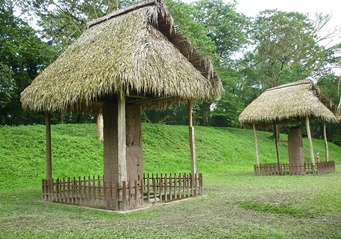 A pair of stelae in the UNESCO World Heritage site of Quirigua, Guatemala