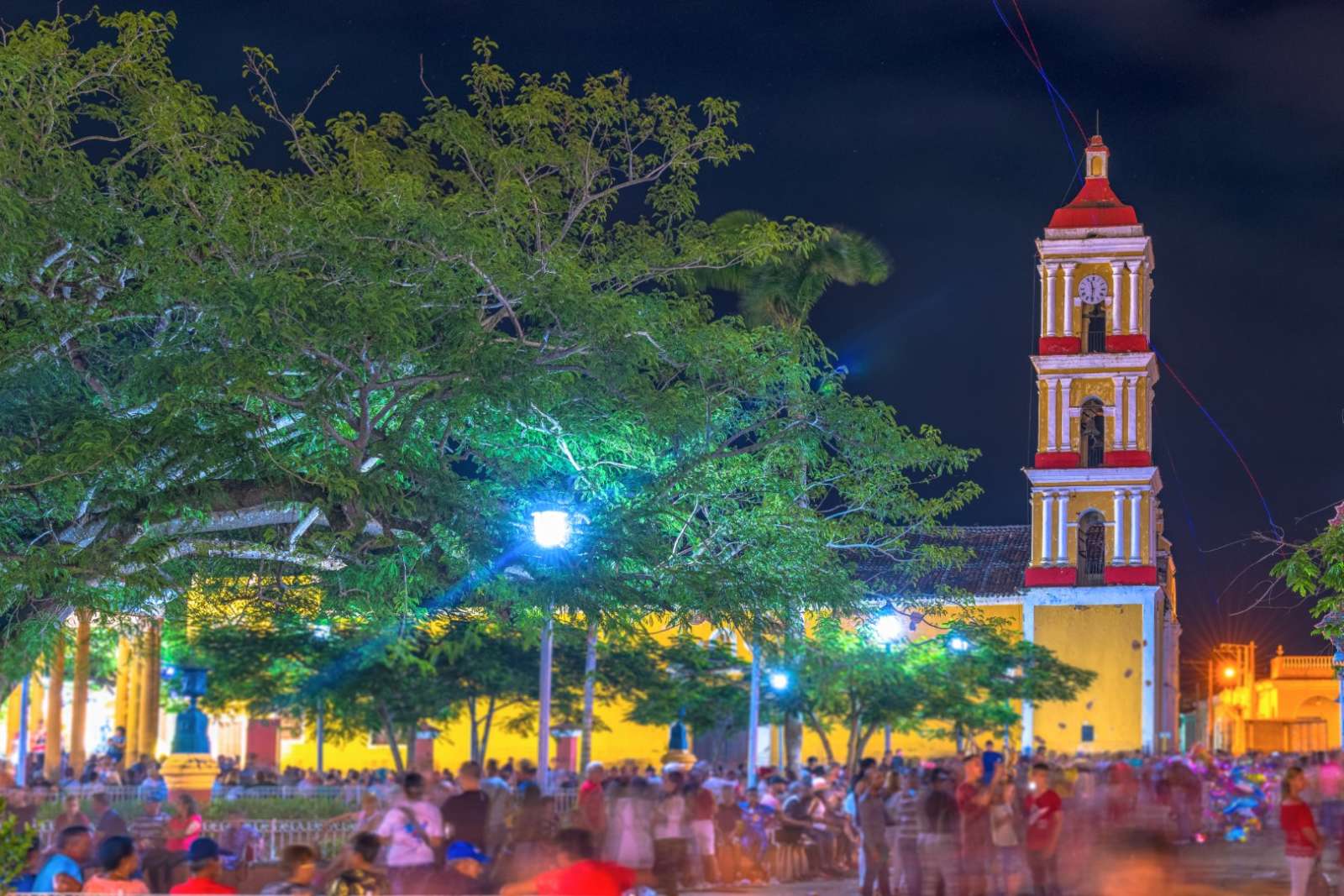 Evening crowd during Las Parrandas in Remedios, Cuba