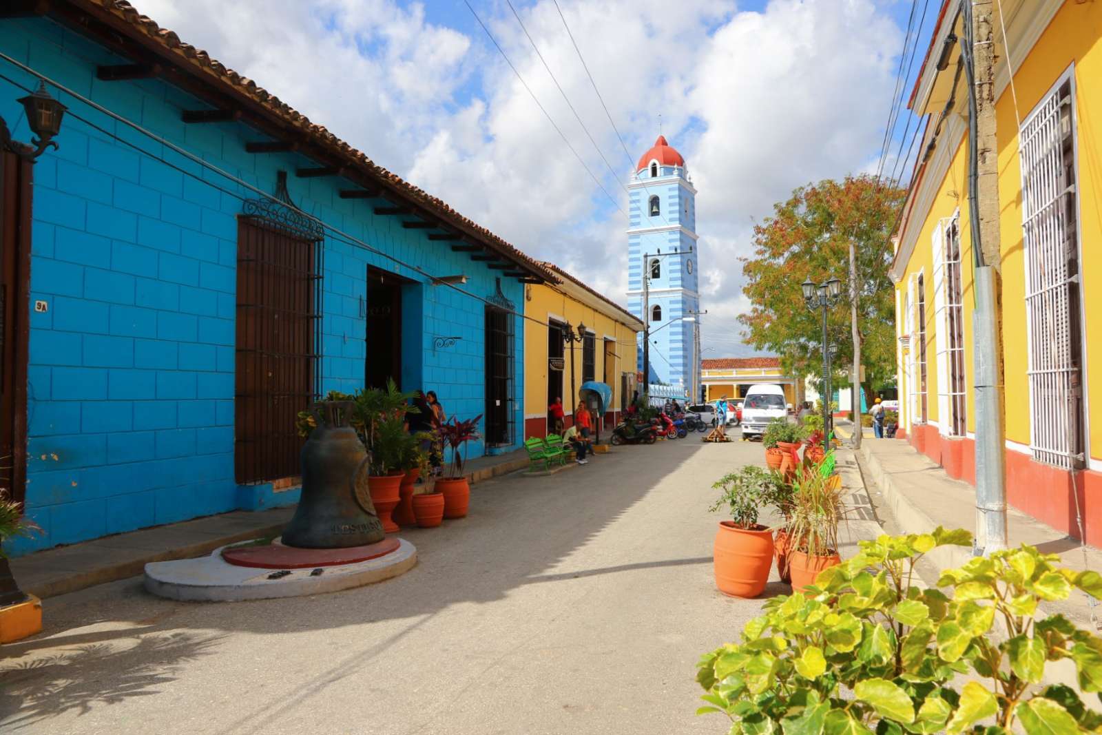 Colourful street leading to Parroquial Mayor in Sancti Spiritus, Cubaldest Church In Cuba In Sancti Spíritus