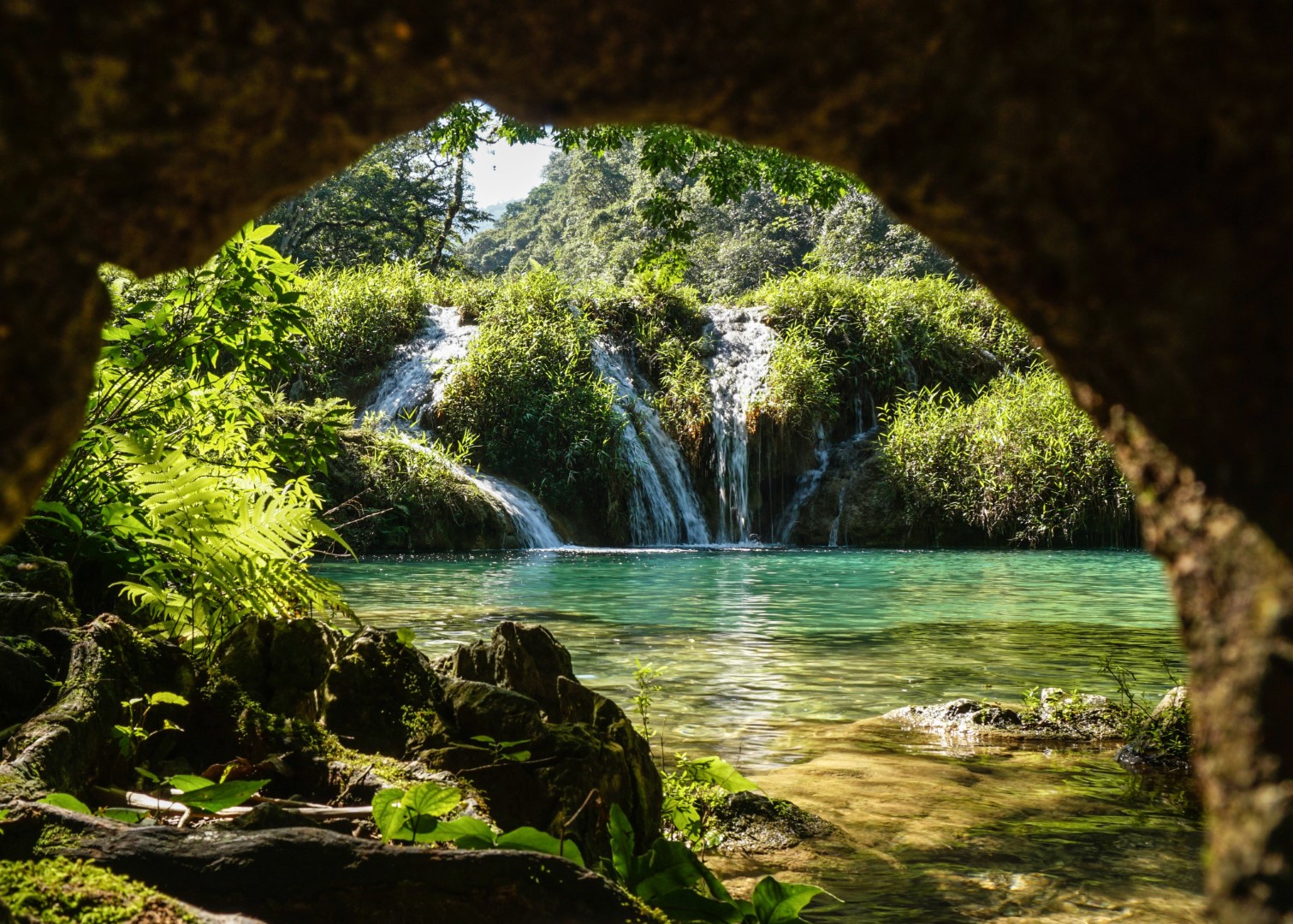 View from cave at Semuc Champey in Guatemala