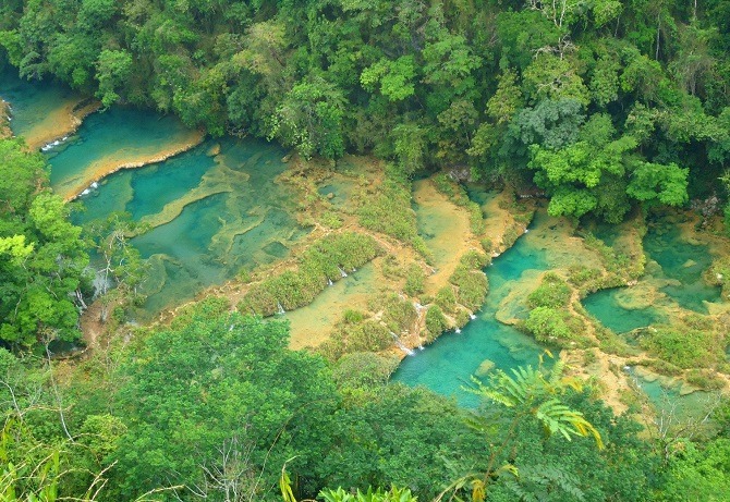 An aerial view of Semuc Champey in Guatemala