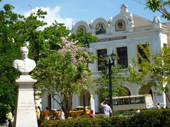 Looking across Parque Jose Marti to Teatro Tomas Terry in Cienfuegos, Cuba