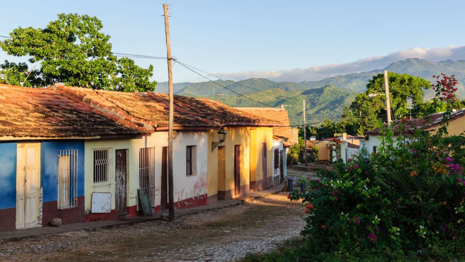 Street in Trinidad, Cuba with Escambray mountains behind