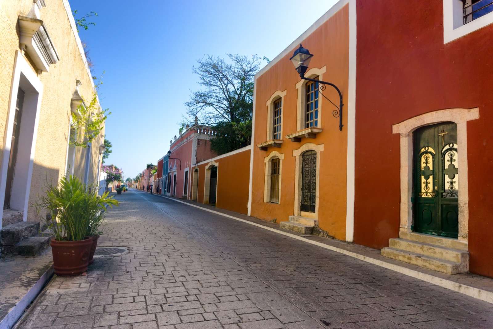 Colourful and quiet street in Valladolid Mexico