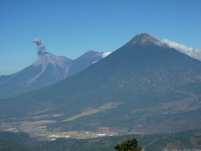 View of volcanoes from Mt Pacaya in Guatemala