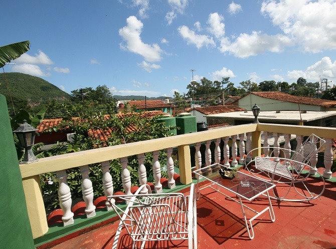 The rooftop terrace of Villa Cristal in Vinales, Cuba