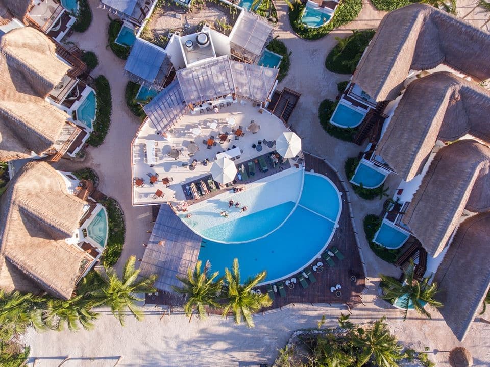 Aerial pool view at Balcony at Villas Hm Palapas Del Mar, Holbox