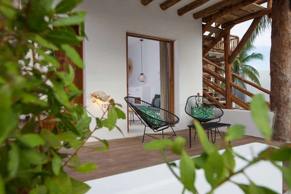 Terrace seating at Balcony at Villas Hm Palapas Del Mar, Holbox