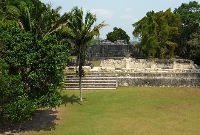 Howler monkeys can often be spotted at the Mayan ruins at Xunantunich in Belize.