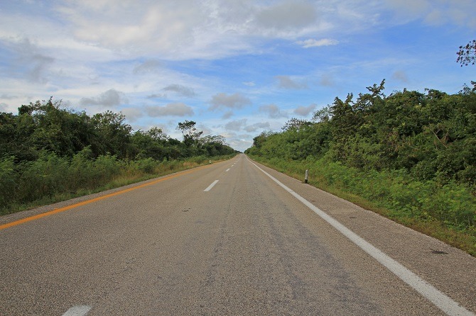 An empty road in the Yucatan