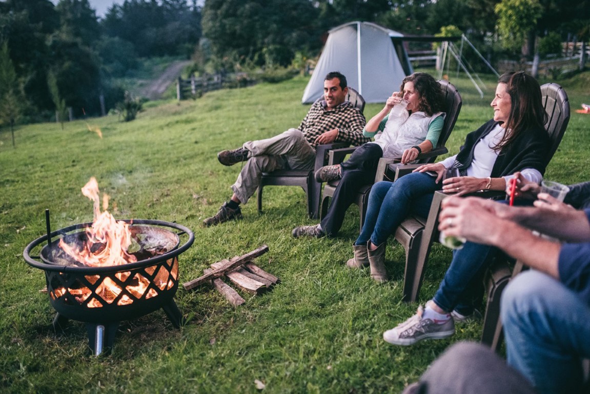 Sat around the campfire at Antigua glamping