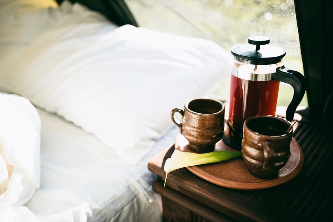 Morning coffee while glamping in Antigua