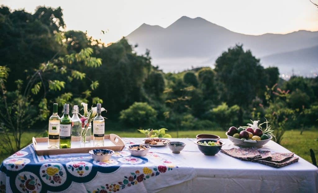 Drinks and appetisers at Antigua glamping site