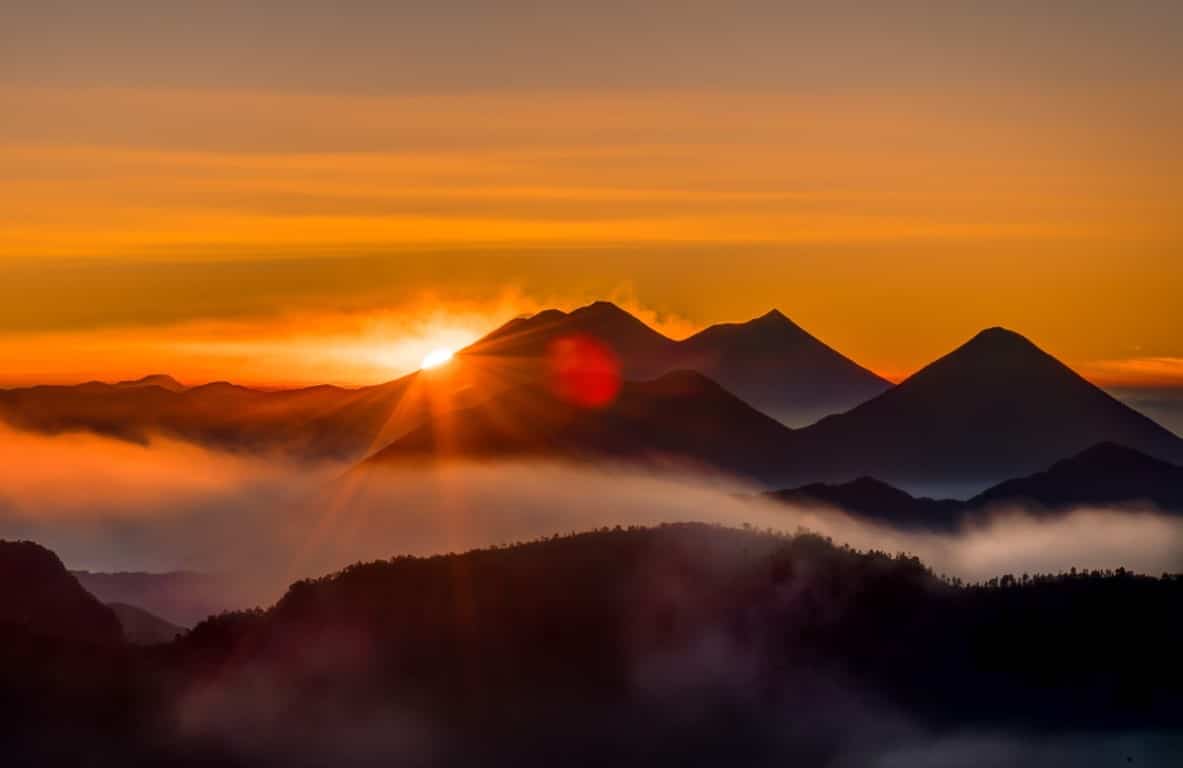 Sunset over volcanoes in Guatemala