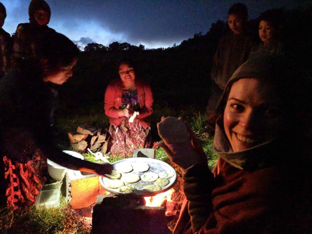 Making tortillas while hiking in Guatemala