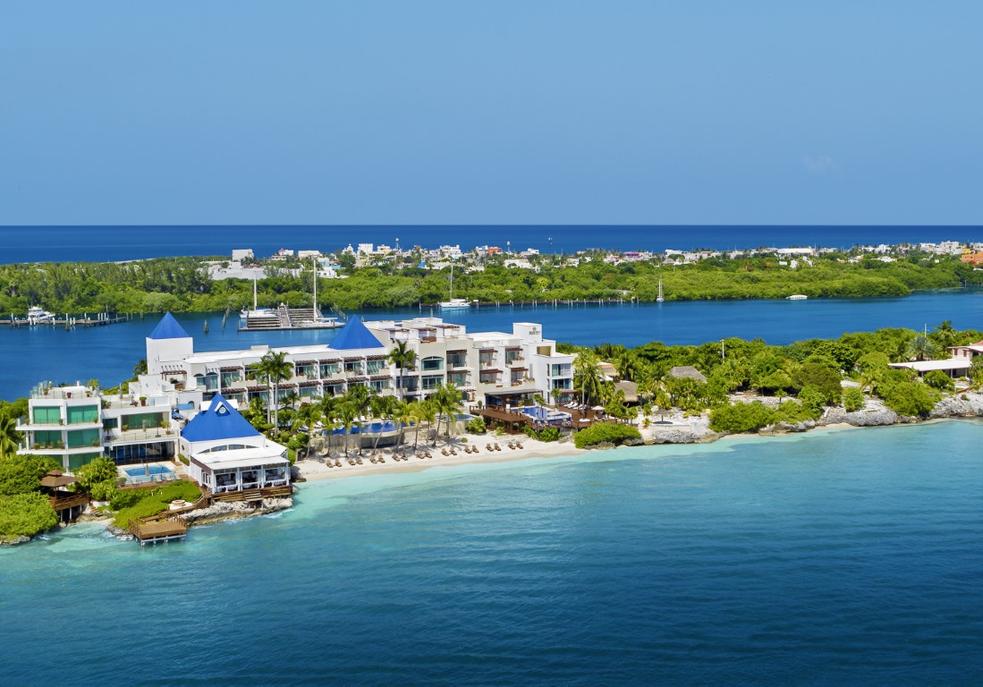 Aerial view of the Zoetry Villa Rolandi on Isla Mujeres