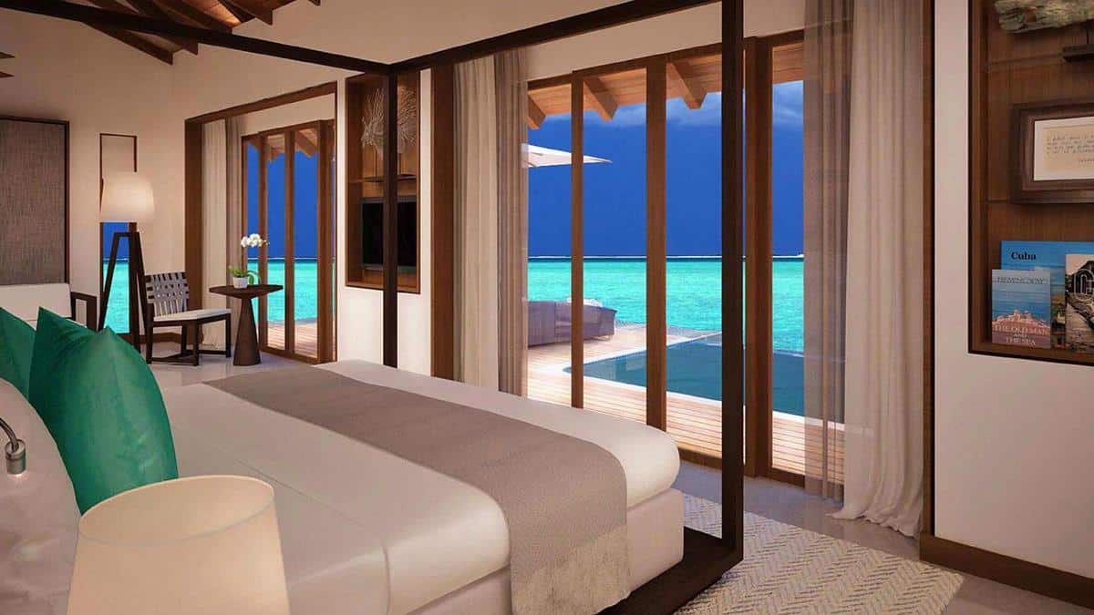 Luxury hotel suite with plunge pool looking out over the sea