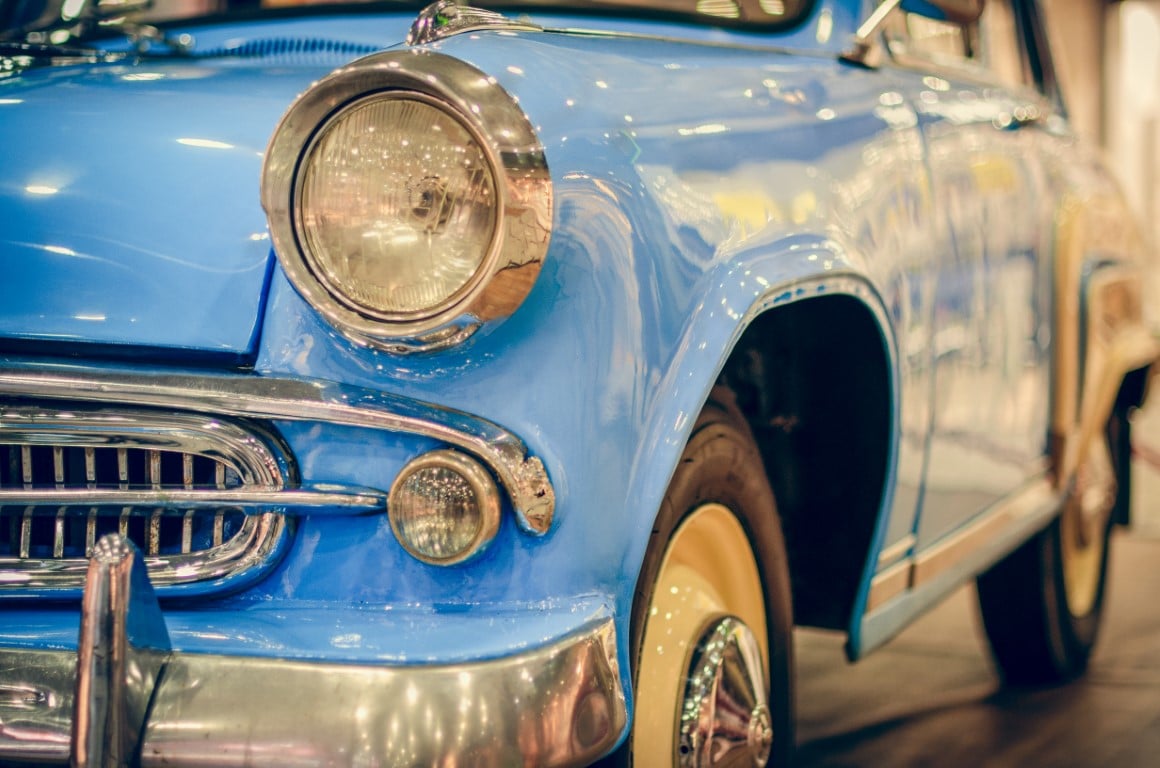 blue classic car in Havana