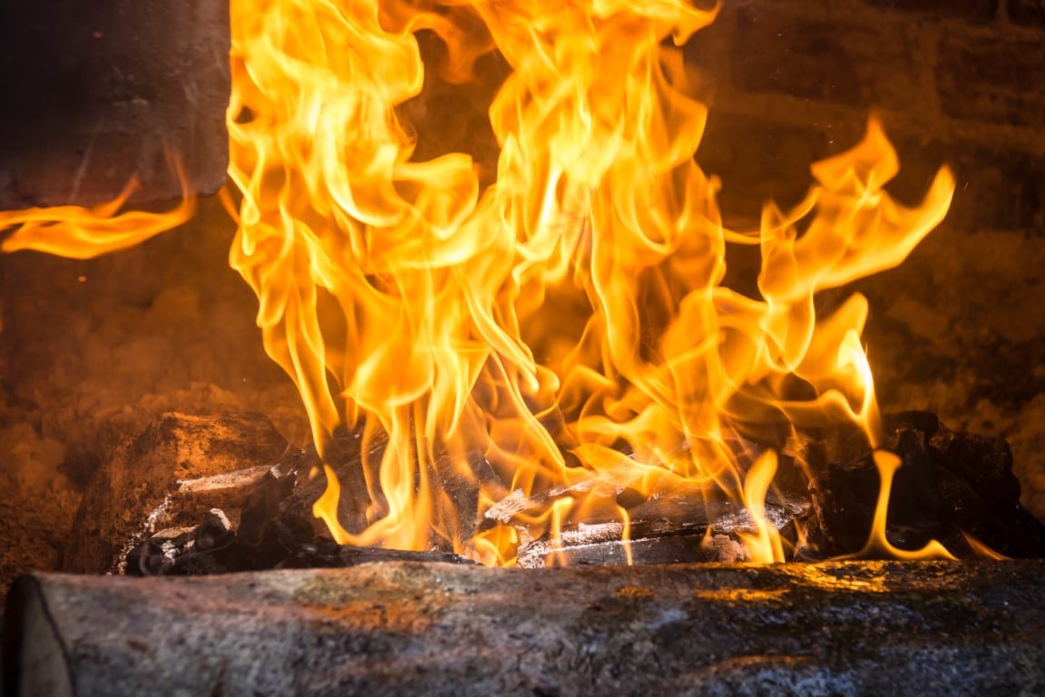 Fire within a traditional Temazcal