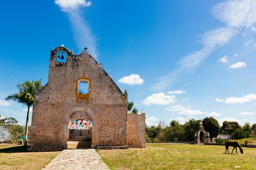 Ruined church on the Convent Route in Yucatan