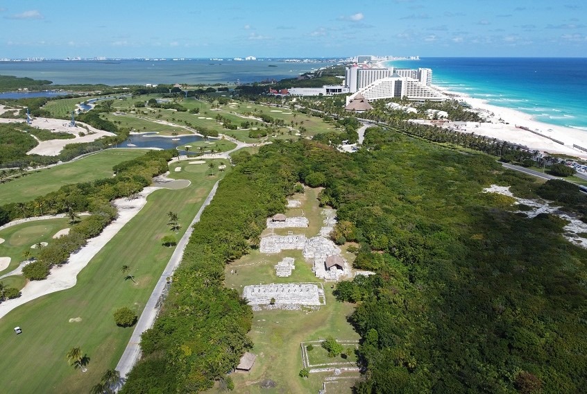 Aerial view of El Rey Mayan ruins in Cancun