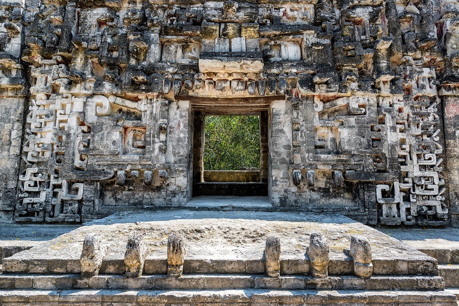 Intricate decoration at Chicanna in Mexico