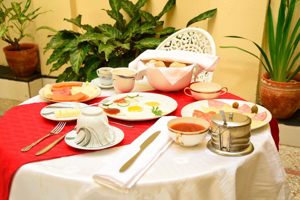 Table laid out for breakfast