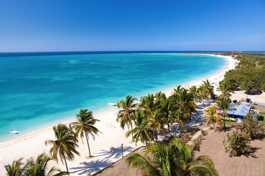 Aerial view of Playa Ancon beach in Trinidad, Cuba