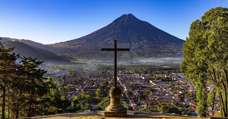 Guatemala tours private travel tours View over Antigua in Guatemala