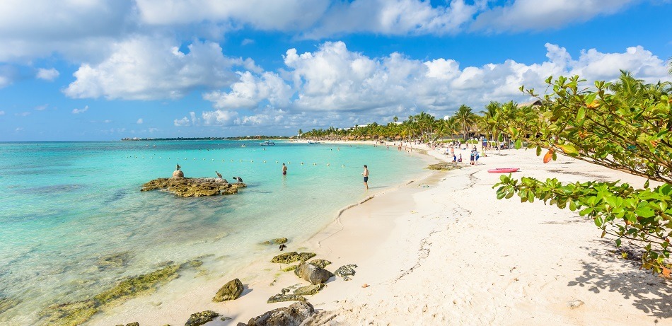 Akumal beach with palm trees