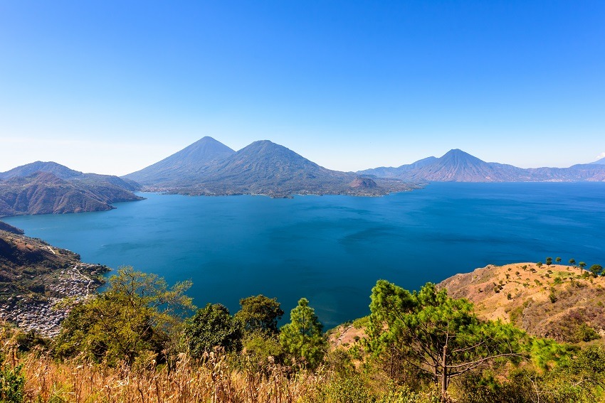 Three volcanoes overlooking Lake Atitlan