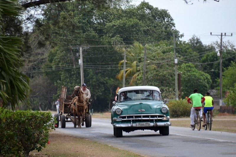 Classic car on the road in Cuba