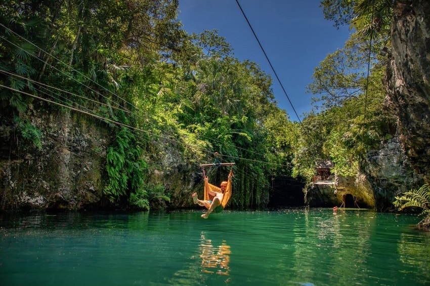 Ziplining over water